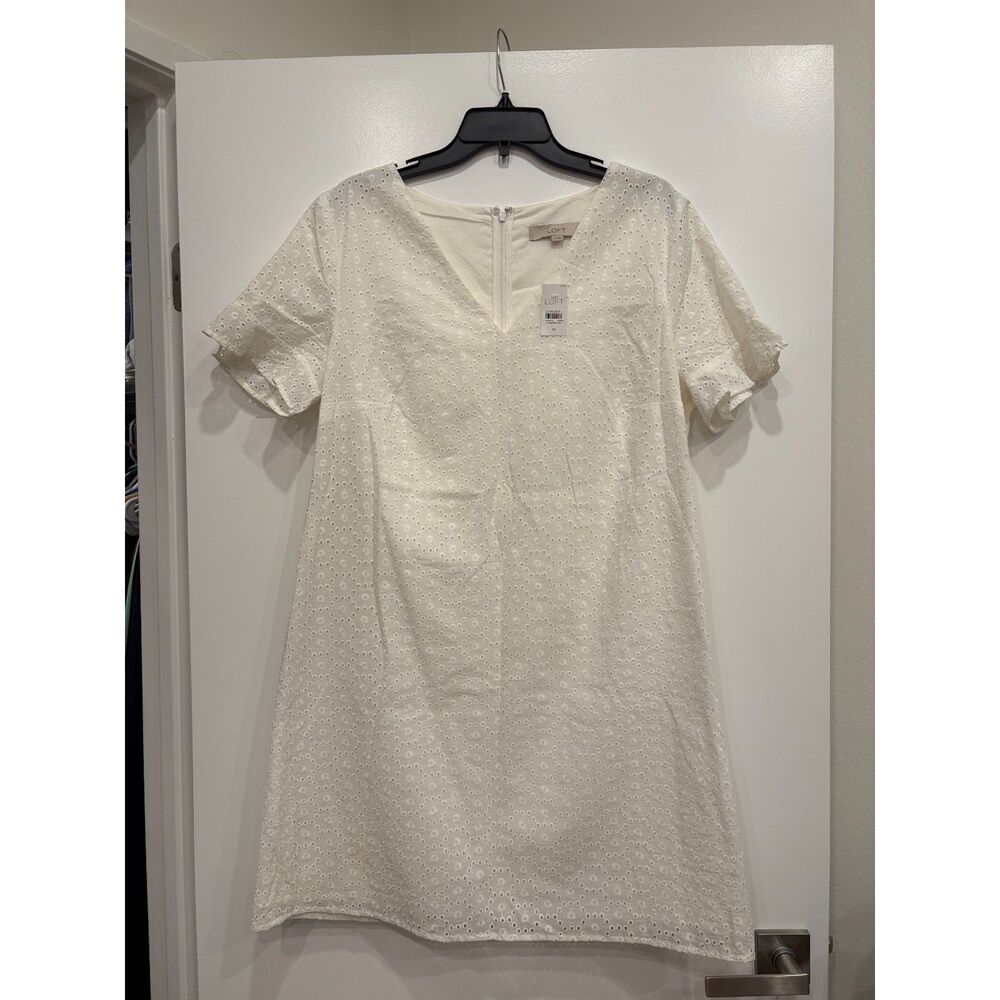 LOFT 100% Cotton White Eyelet Dress - Size 14 - New with tags!